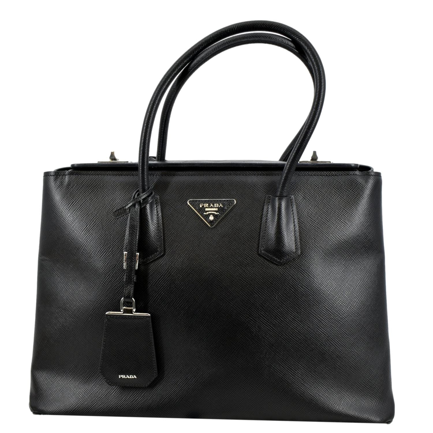 PRADA Turnlock Saffiano Cuir Leather Shoulder Bag Black