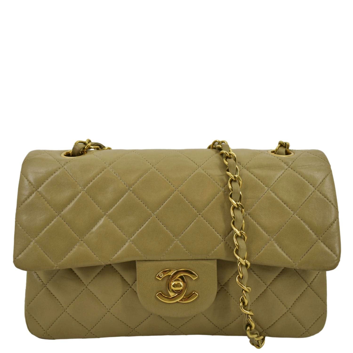 Chanel Green Leather Medium Classic Double Flap Shoulder Bag Chanel