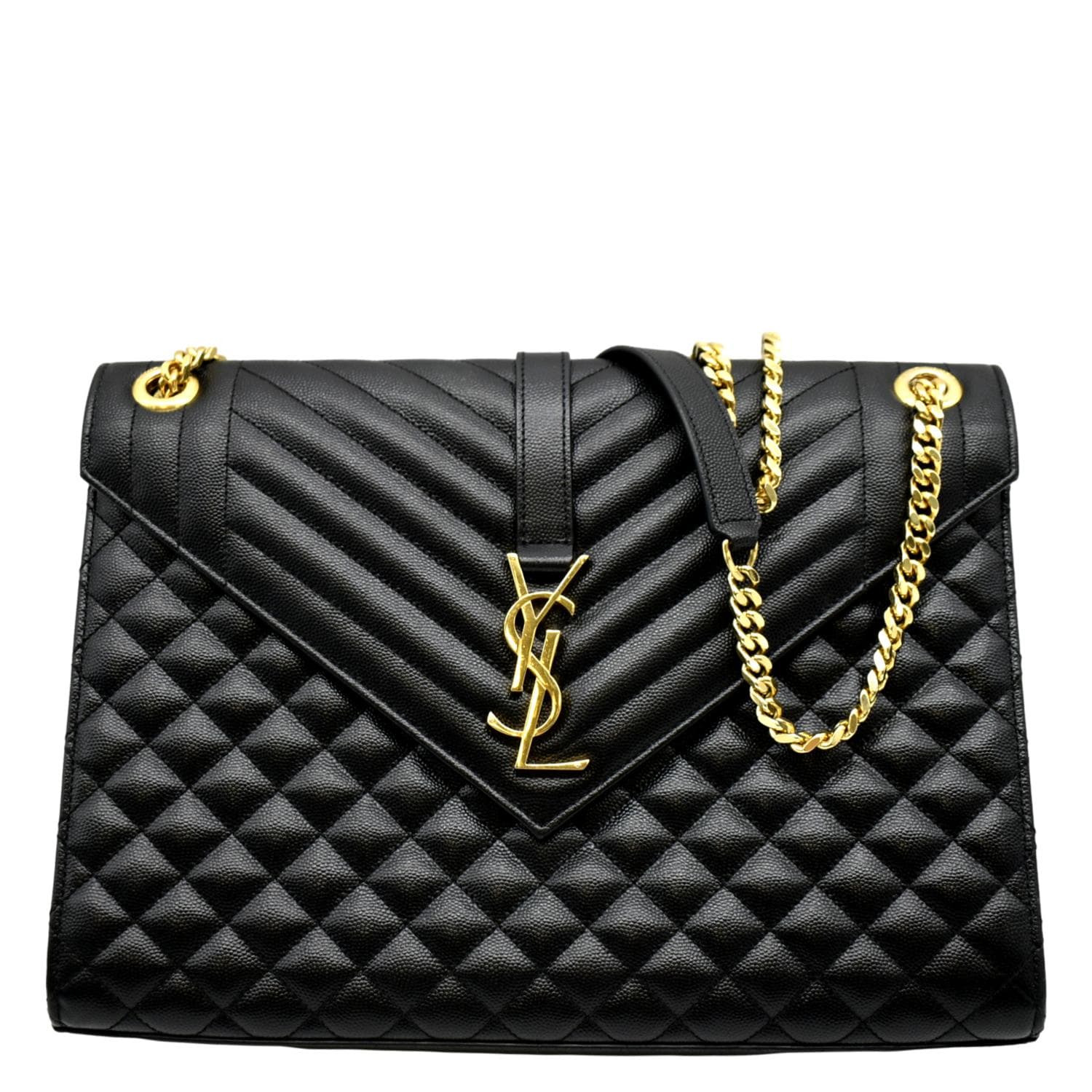Yves Saint Laurent, Bags, Authentic Monogram Clutch In Quilted Grain De  Poudre Embossed Leather