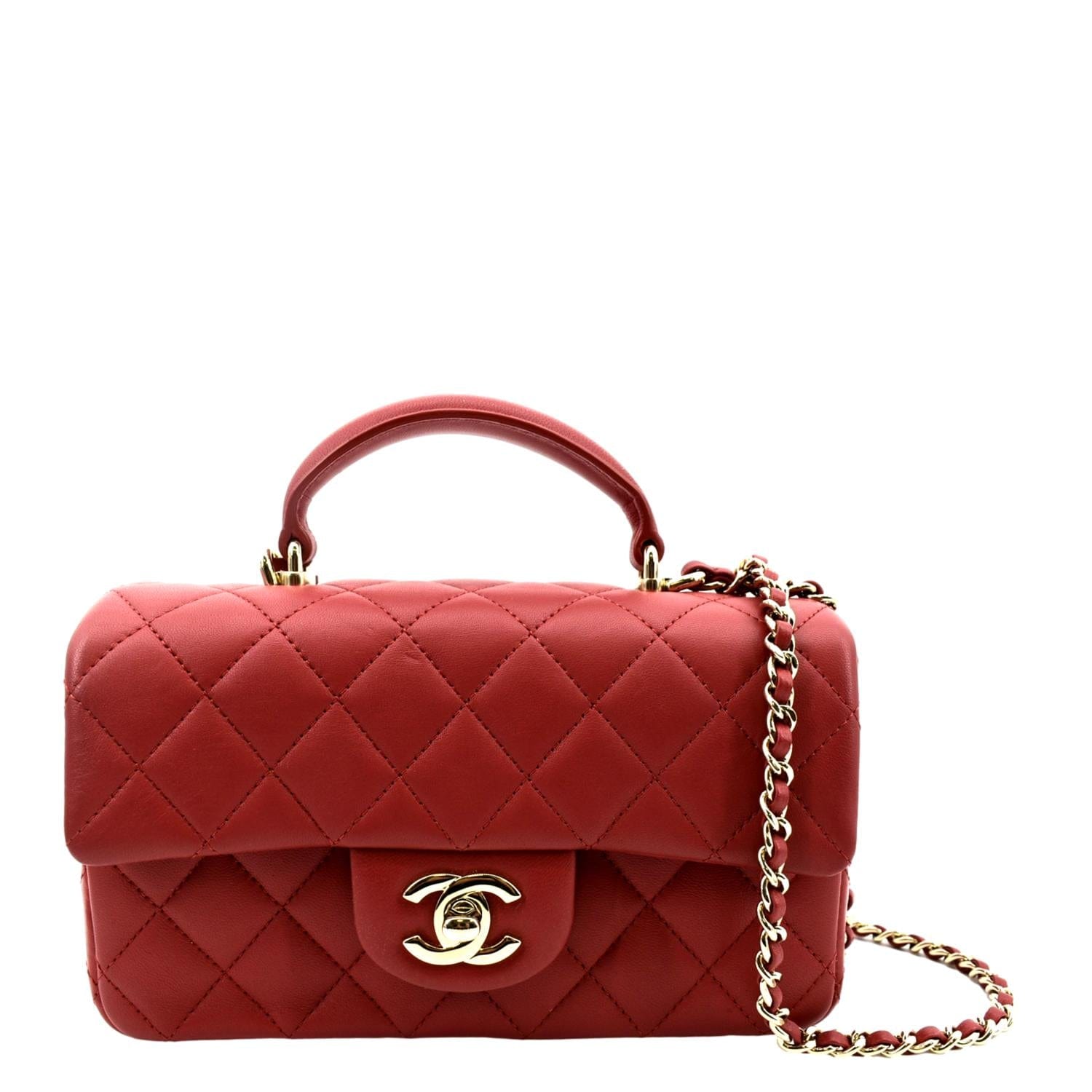 CHANEL Mini Top Handle Rectangular Flap Quilted Leather Crossbody Bag