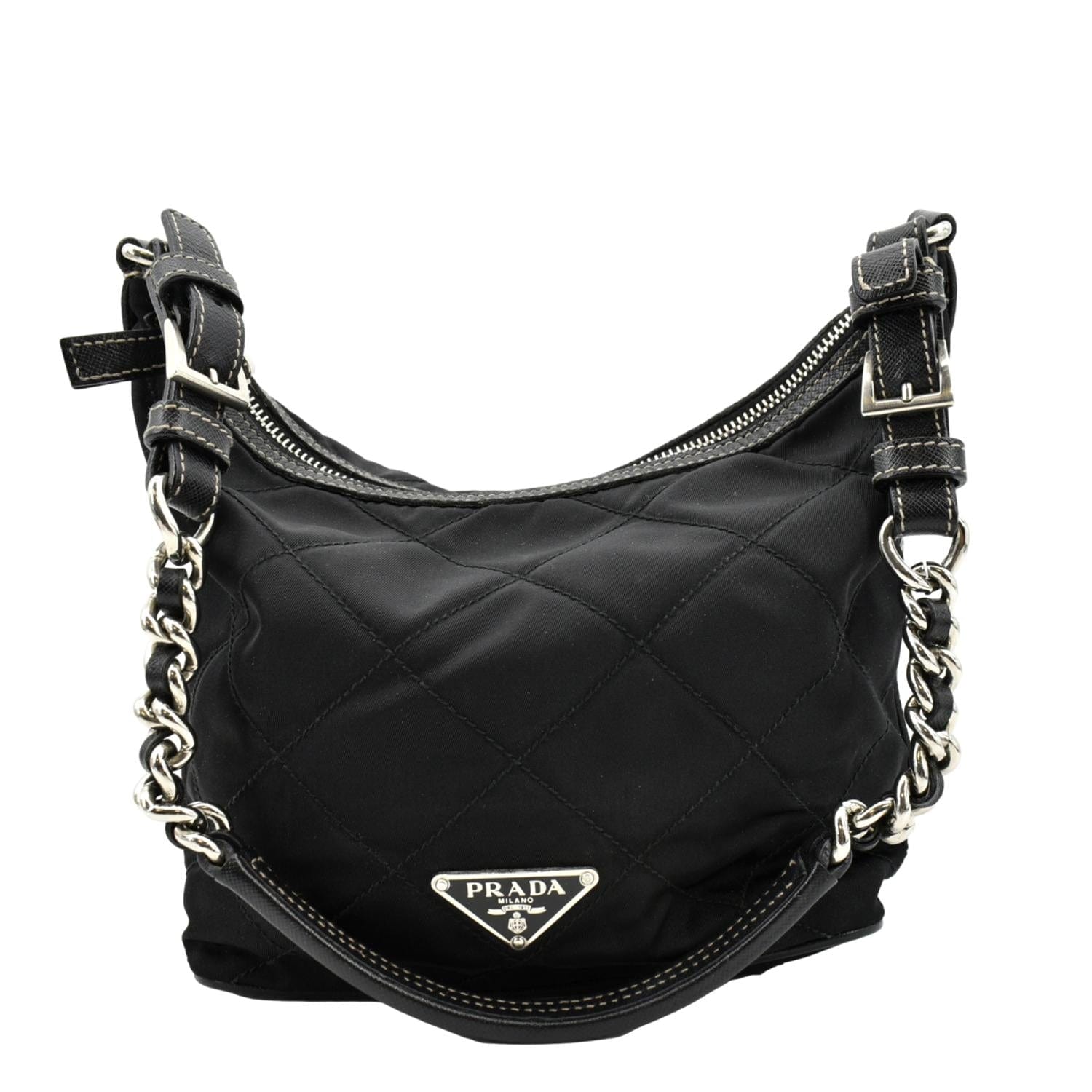 Black Prada Saffiano Trimmed Tessuto Satchel