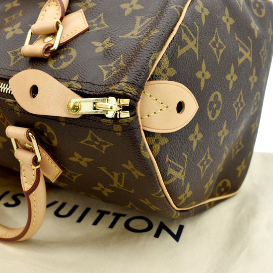 Louis Vuitton Speedy 30 Women's Authentic Pre Owned Custom Painted Handbag Dual Top Handles Brown, Red Luxury Monogram Canvas