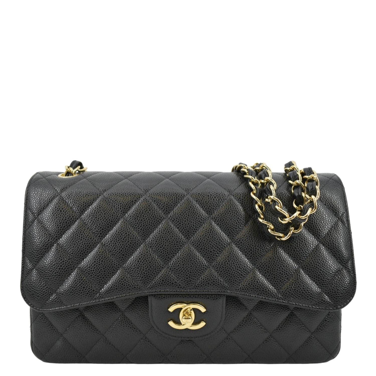 CHANEL Classic Medium Double Flap Quilted Caviar Leather Crossbody Bag