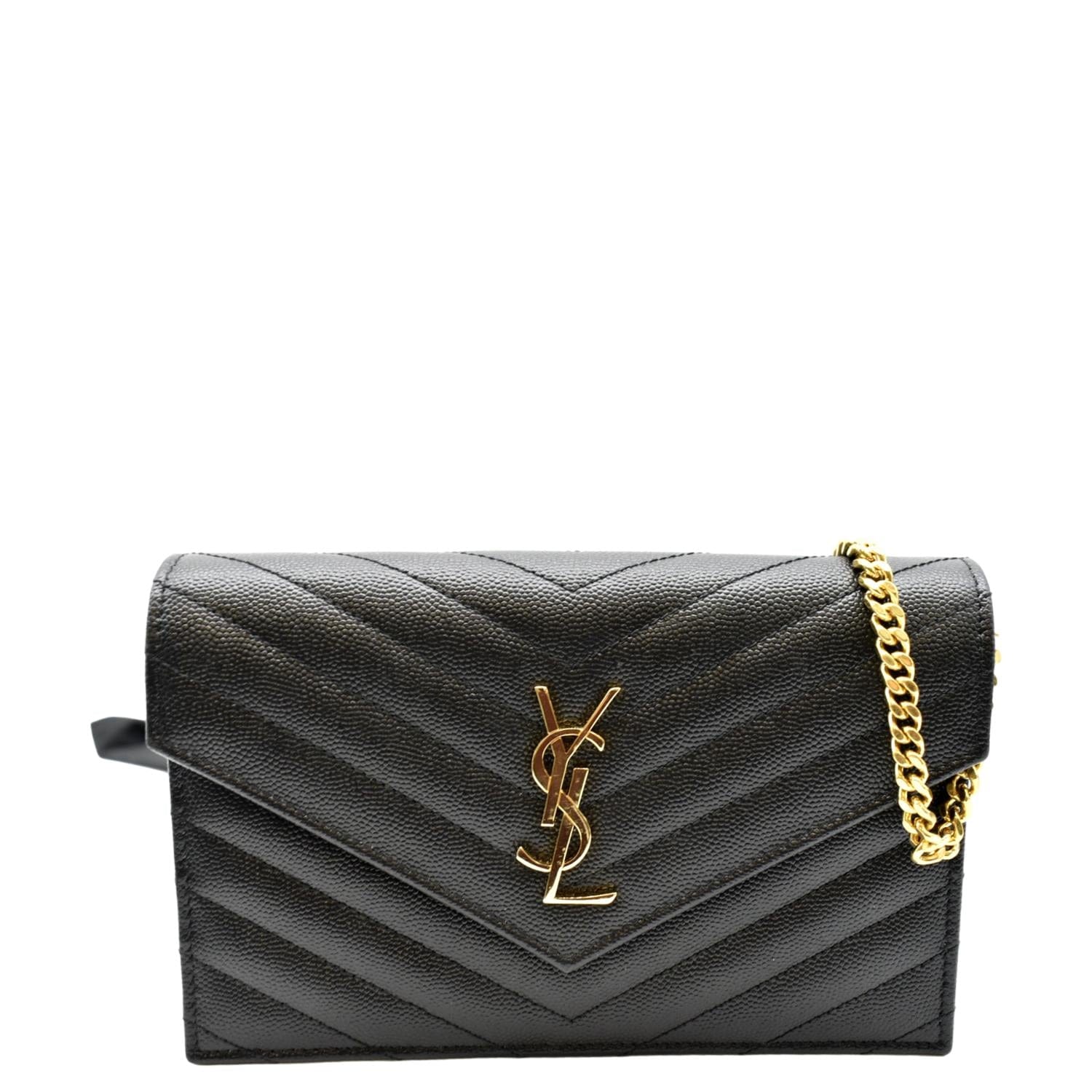YSL Cassandre Matelasse Chain Wallet Crossbody Bag Black