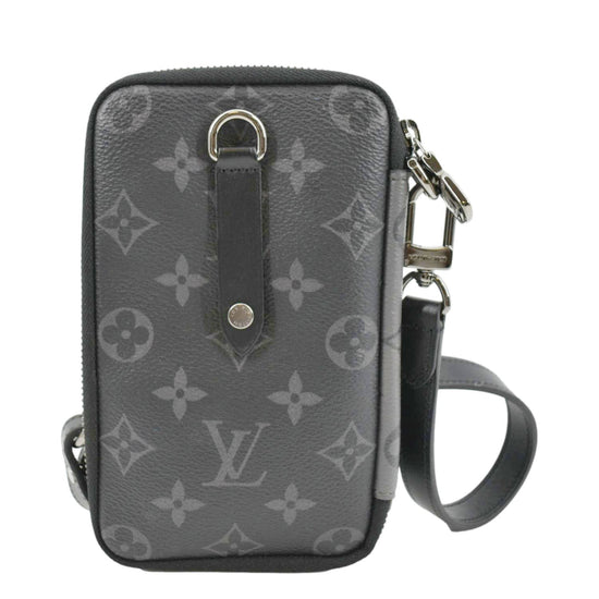 Louis Vuitton 2054 Double Phone Pouch Black Nylon Monogram Logo Crossbody  Bag