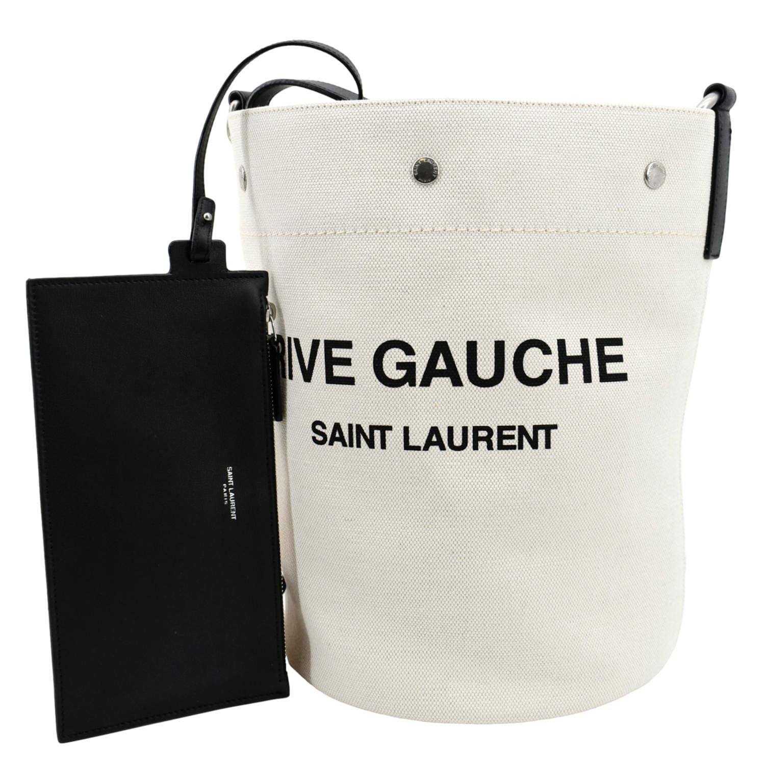 Saint Laurent Rive Gauche Medium White And Black Linen Tote Bag New