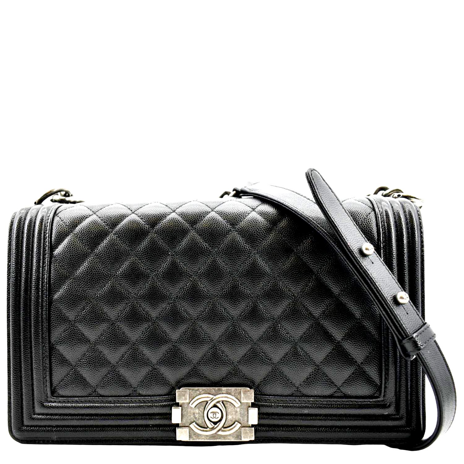 CHANEL Medium Boy Flap Caviar Quilted Leather Shoulder Bag Black