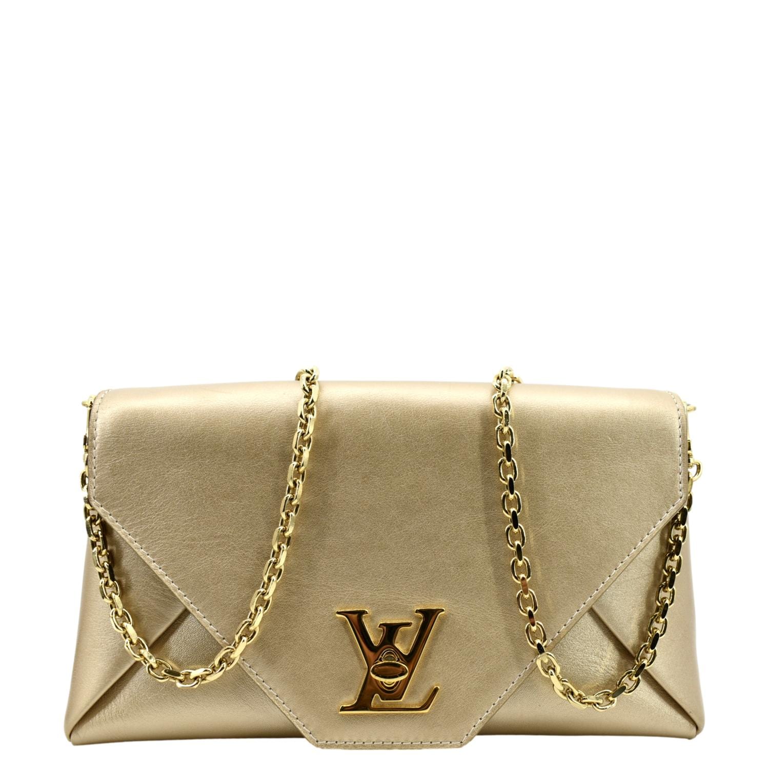 white louis vuitton purse with gold chain