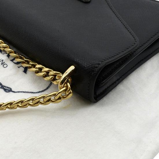 Prada Flip Lock Wallet on Chain Clutch Saffiano Leather Small