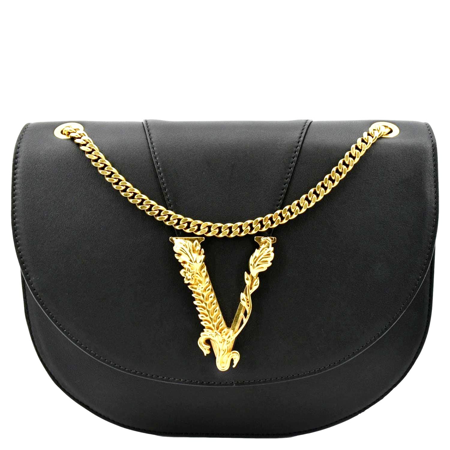 Versace Virtus Leather Tote Bag in Black