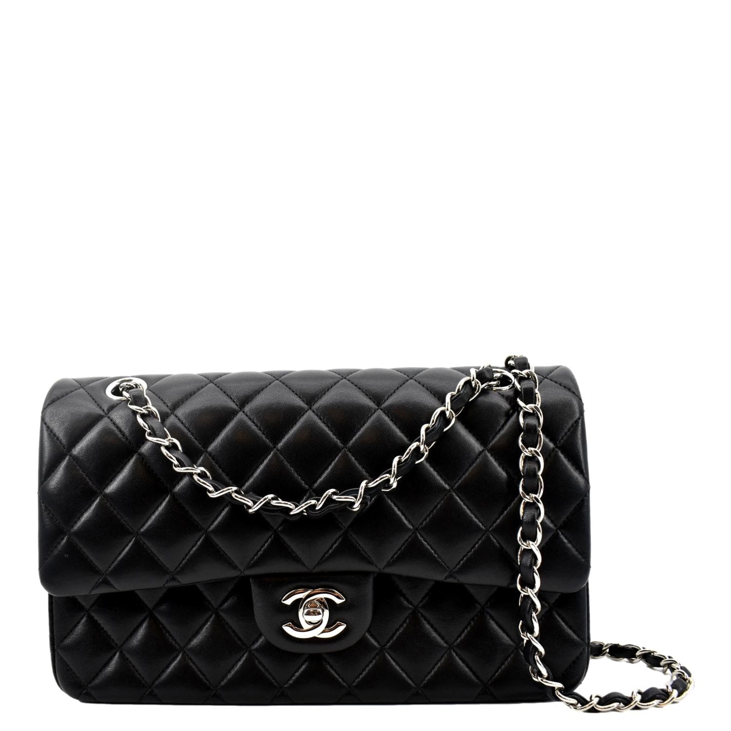 Chanel White Quilted Lambskin Leather Classic Medium Double Flap