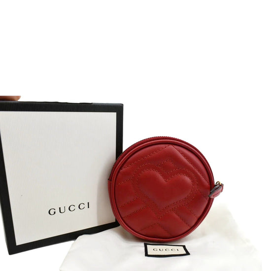 GUCCI Calfskin Matelasse GG Marmont Round Coin Purse Black 477027