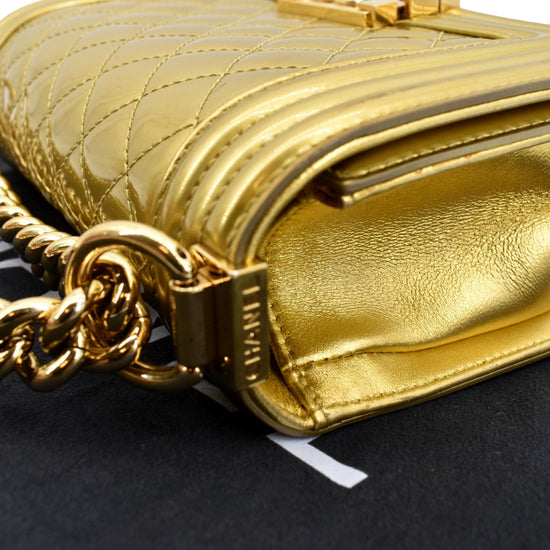Chanel Metallic Gold Quilted Calfskin Boy Bag Small Q6B01A4NDH003