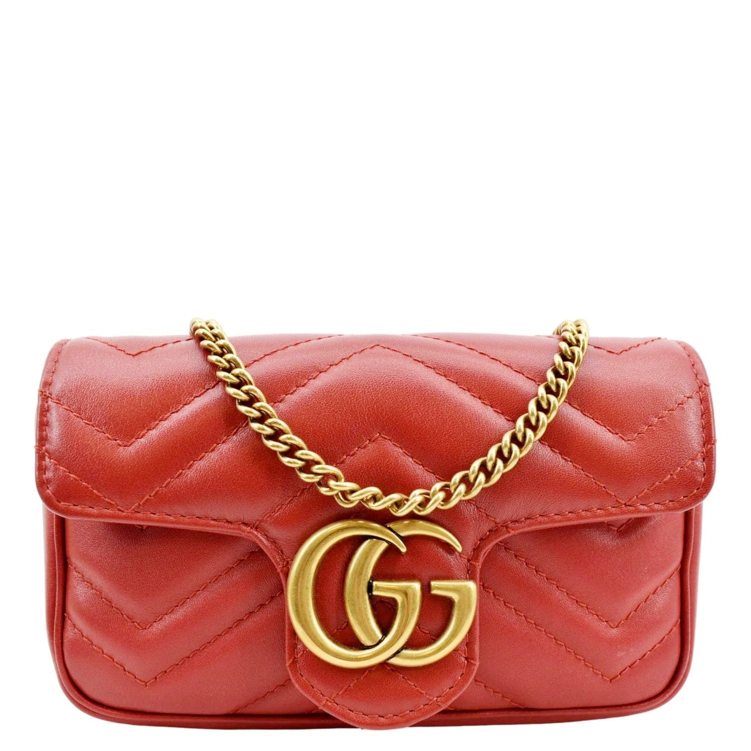 Gucci GG Marmont matelasse super mini bag red chevron leather