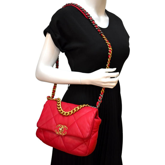 Chanel Goatskin Quilted Medium Chanel 19 Flap Red
