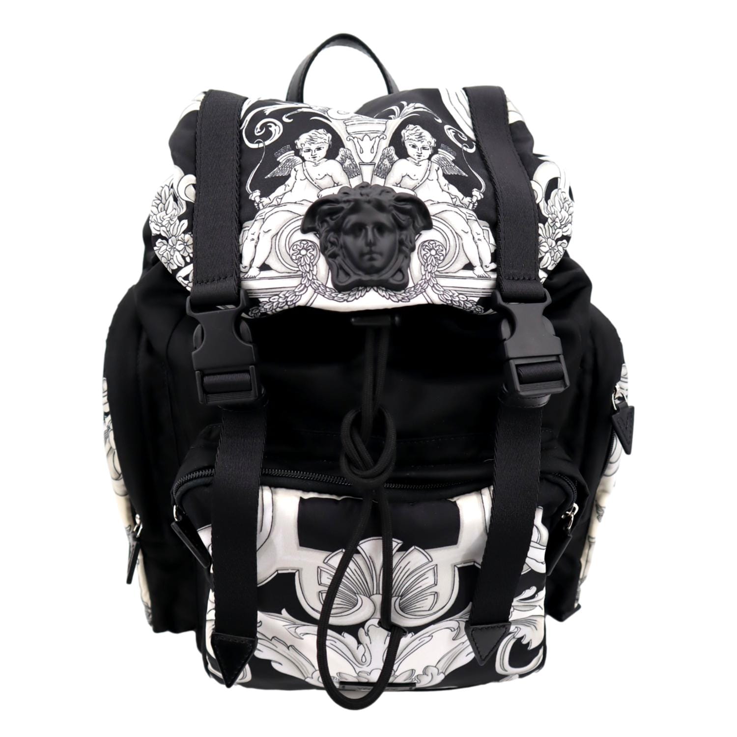 VERSACE Baroque Print Nylon Medusa Backpack Bag Black