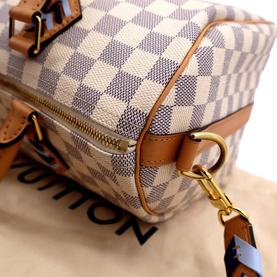 LOUIS VUITTON Braided Speedy 30 Damier Azur Satchel Bag White