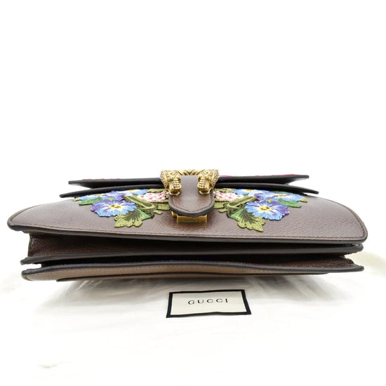 GUCCI Calfskin Web Floral Embroidered Small Dionysus Shoulder Bag