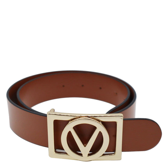 VALENTINO V Logo Leather Belt Brown Size Small