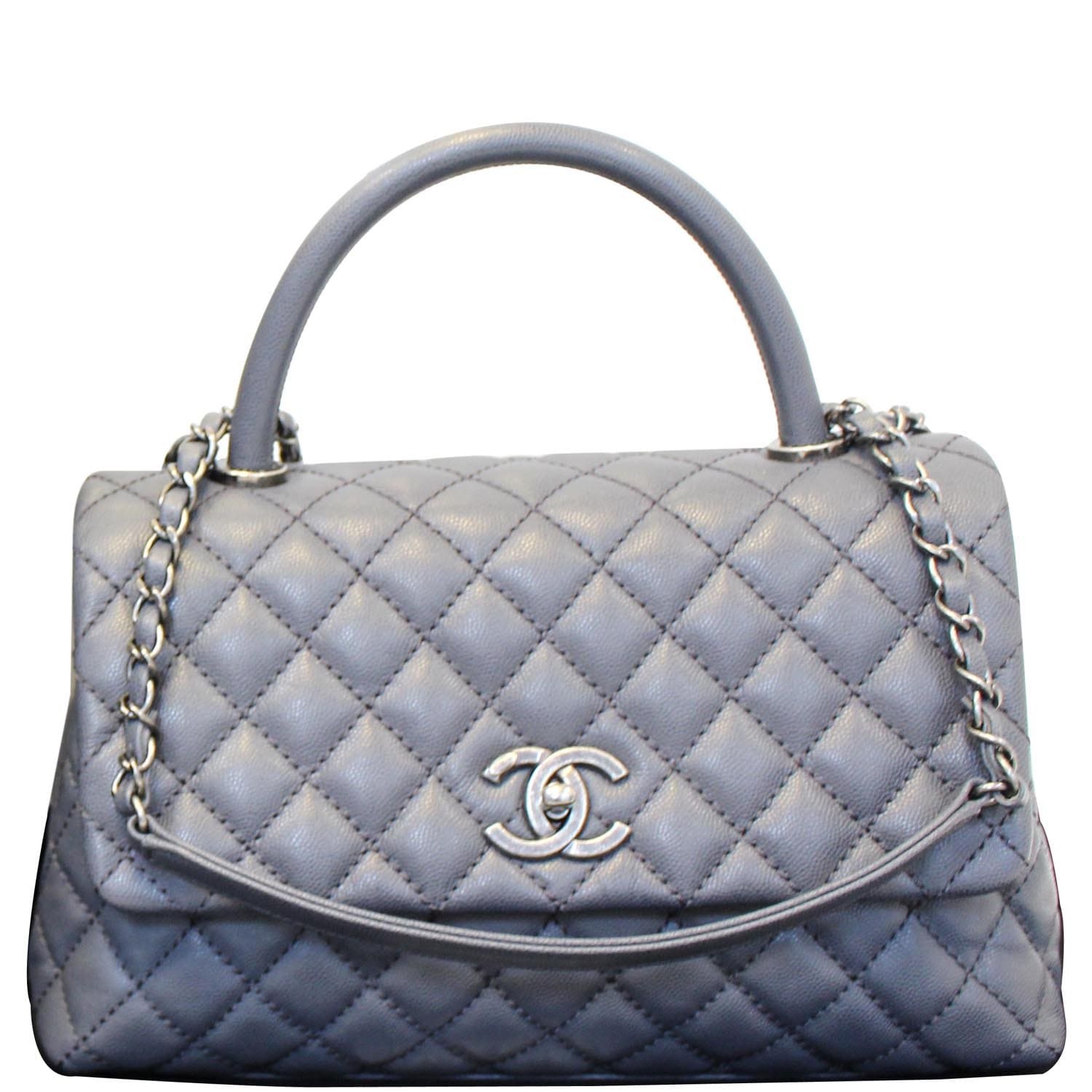 CHANEL Coco Handle Caviar Quilted Leather Shoulder Bag Grey-US