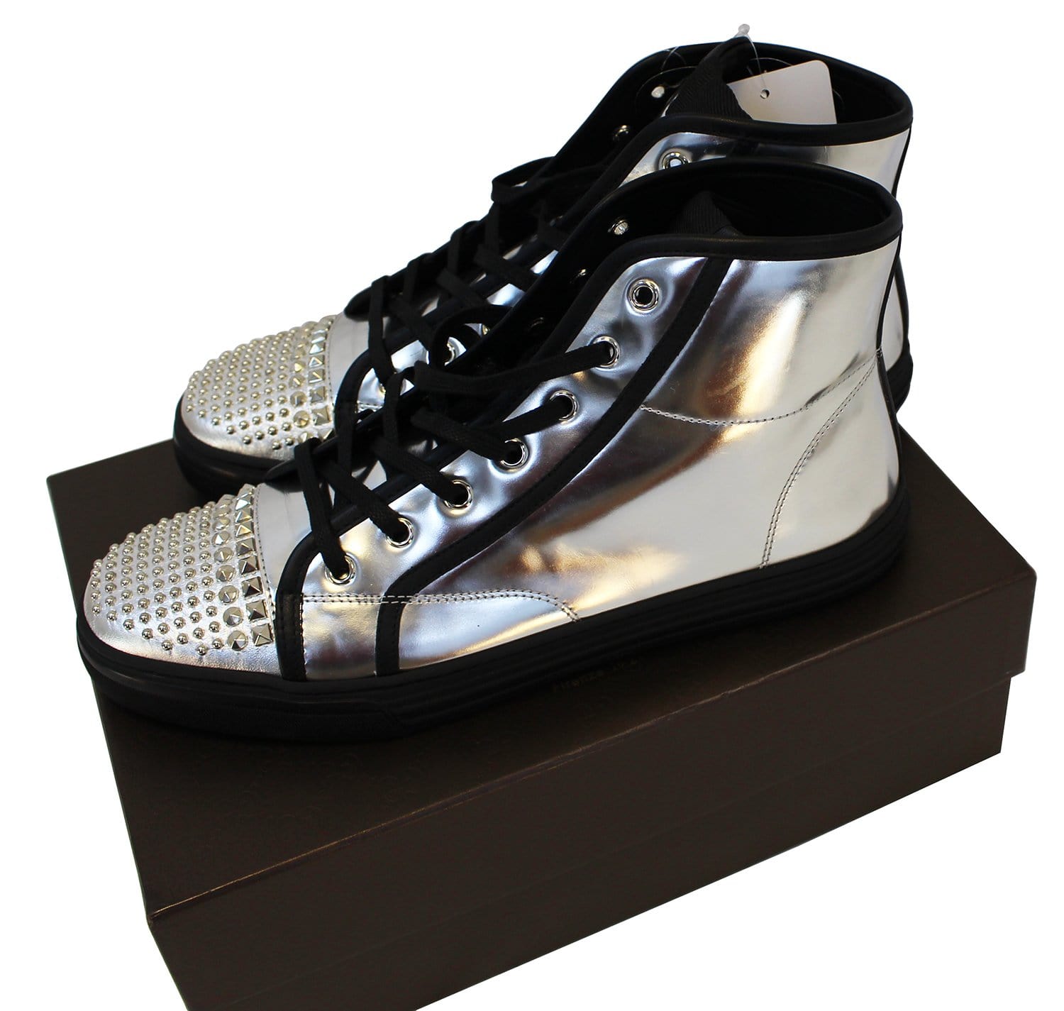 GUCCI Womens Metallic Leather High Top Studs Sneakers Size 41 G US 11.