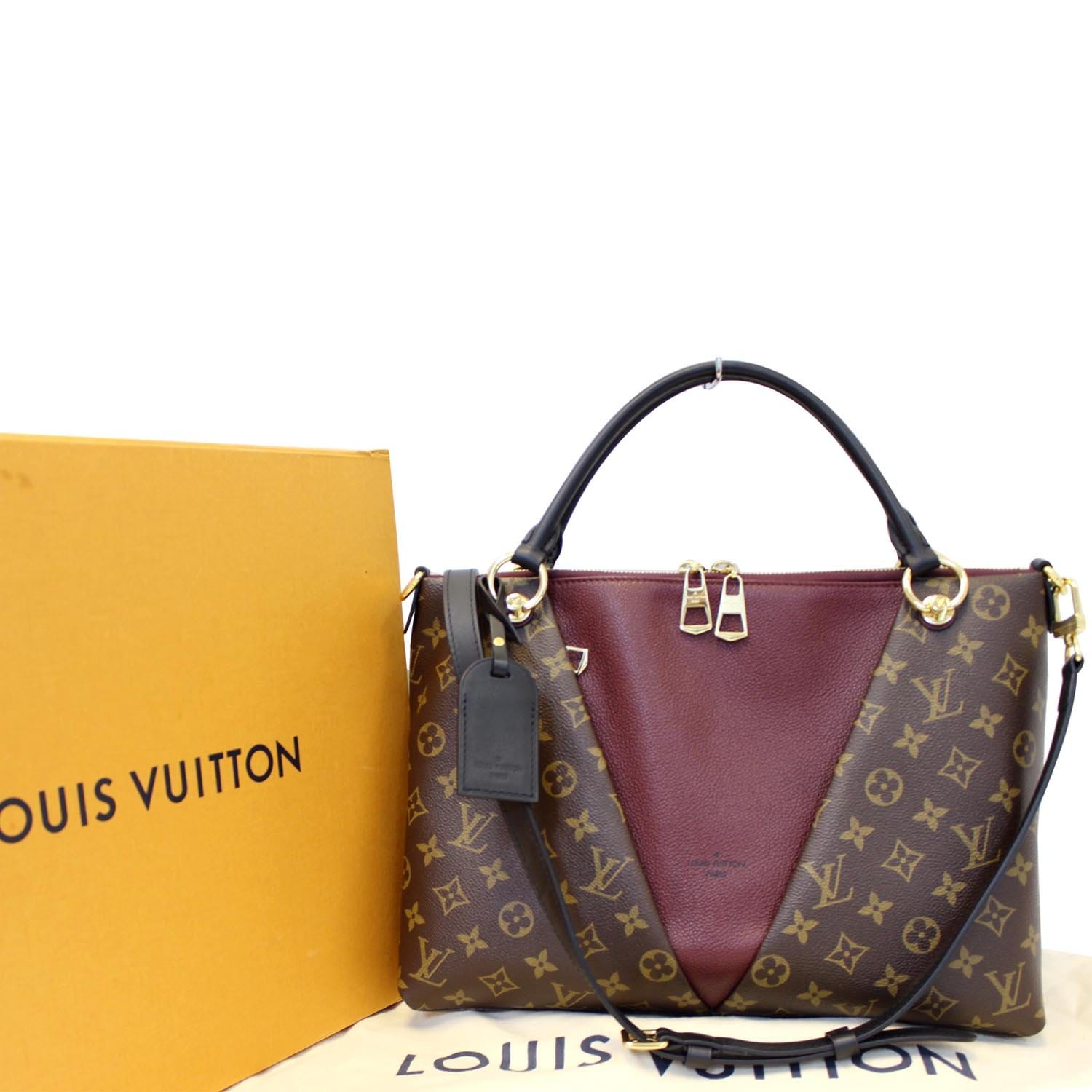 LOUIS VUITTON V MM Monogram Canvas Tote Shoulder Bag Bordeaux-US