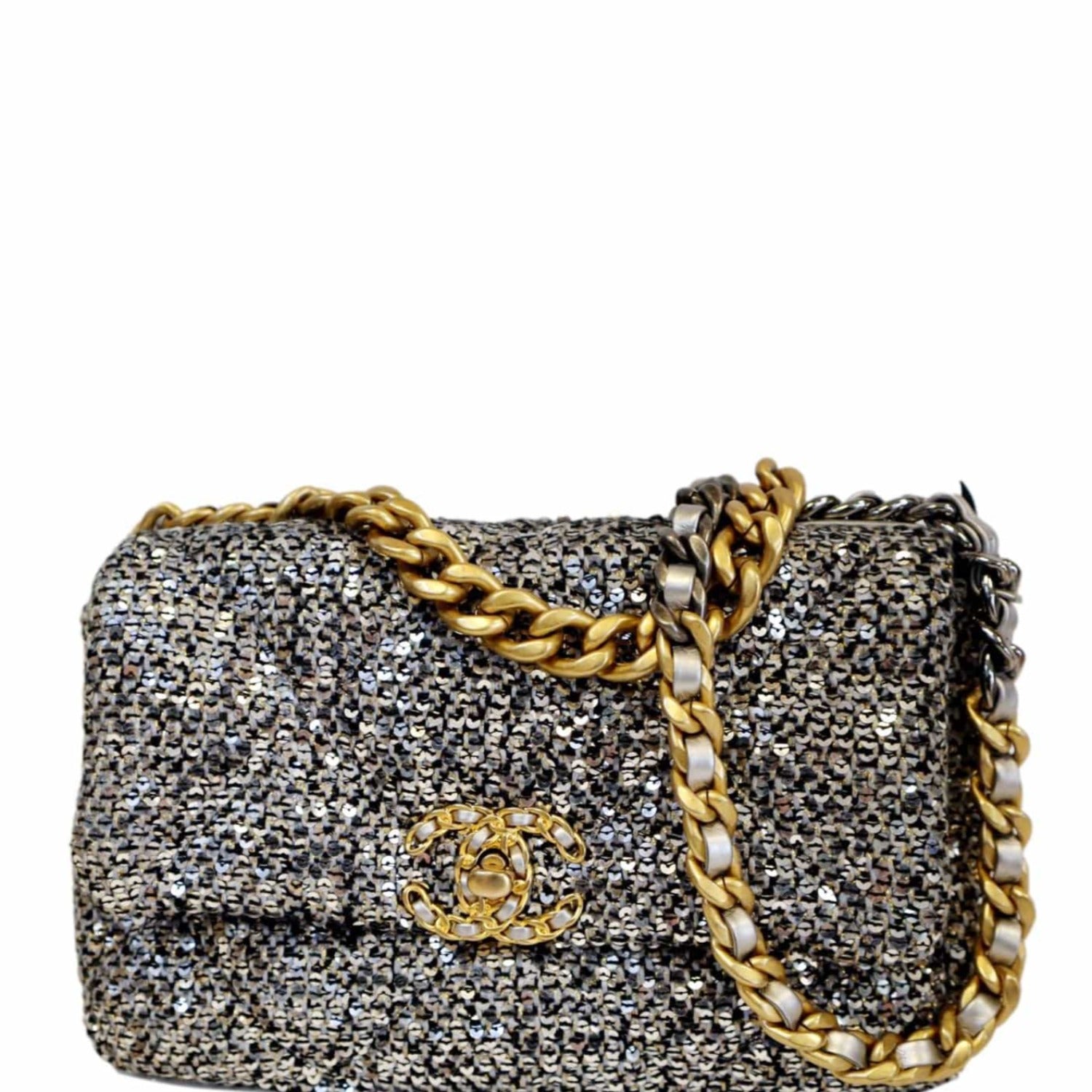 silver glitter chanel bag