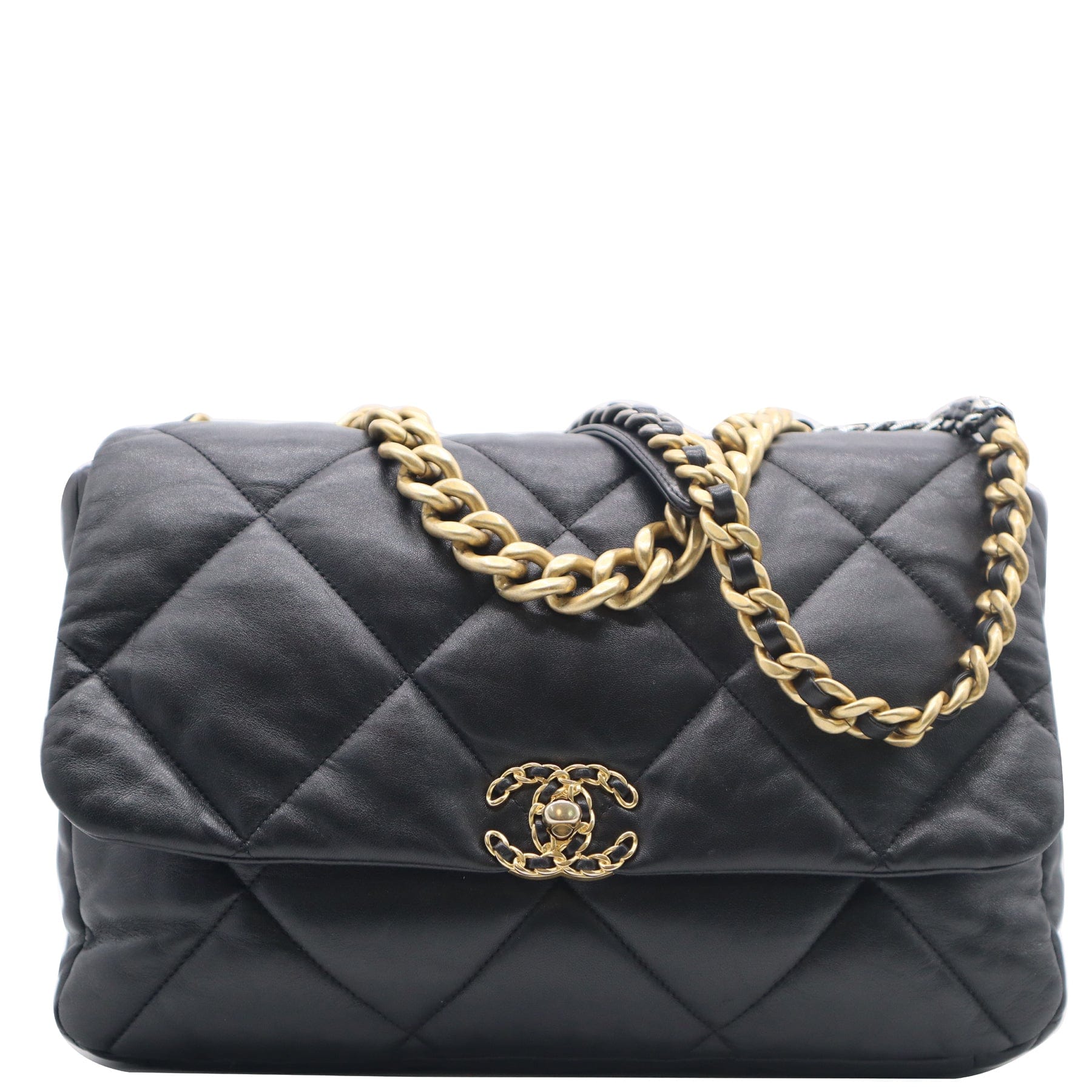 Chanel New Caviar Top Chain Jumbo Cc Flap Strap Handle Black Shoulder Bag 19