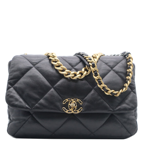 CHANEL 19 22C Black Lambskin Quilted Large Flap Bag