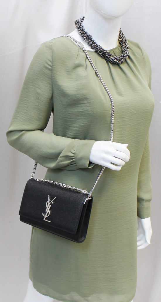 YVES SAINT LAURENT Kate Black Leather Medium Chain Clutch Crossbody Bag