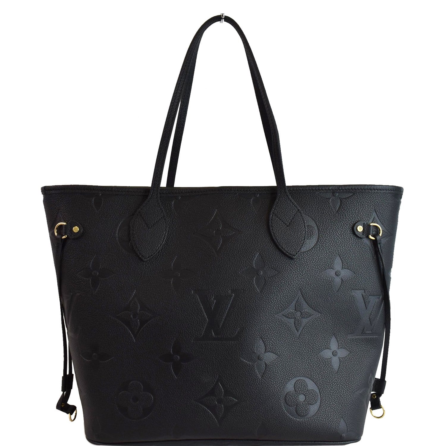 🍀LOUIS VUITTON Neverfull MM Empreinte Leather Black Creme Giant Logo Full  Set