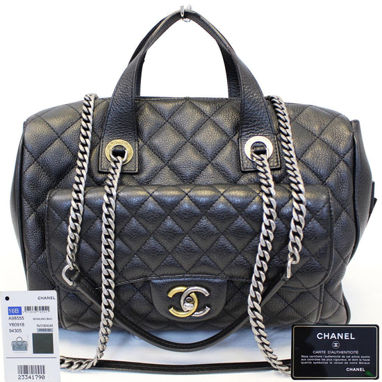 CHANEL Aged Calfskin Quilted Express Bowling Bag White 806818