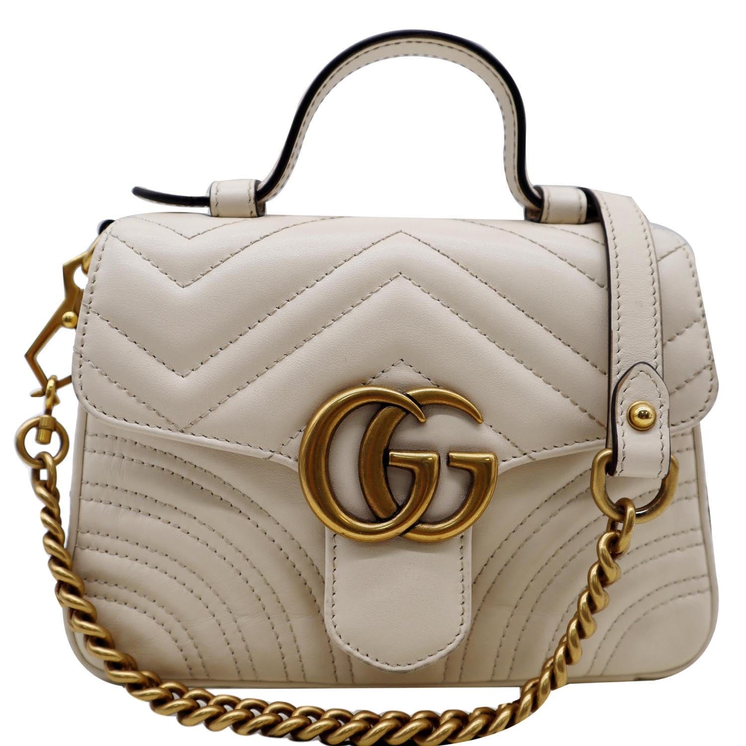 GUCCI GG Marmont Small Shoulder Bag, White, Leather