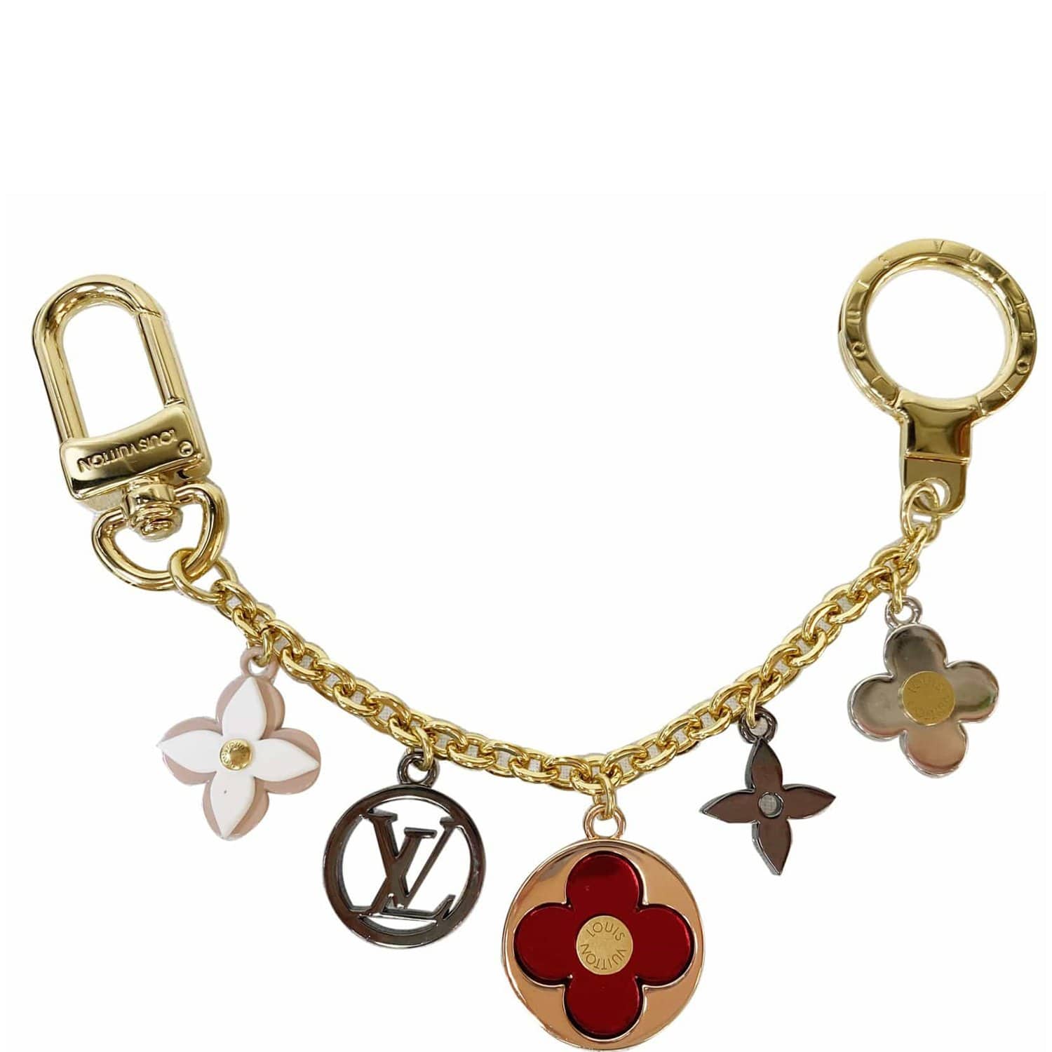 Repurposed Gold Louis Vuitton Keyring & Flower Logo Charm Vintage