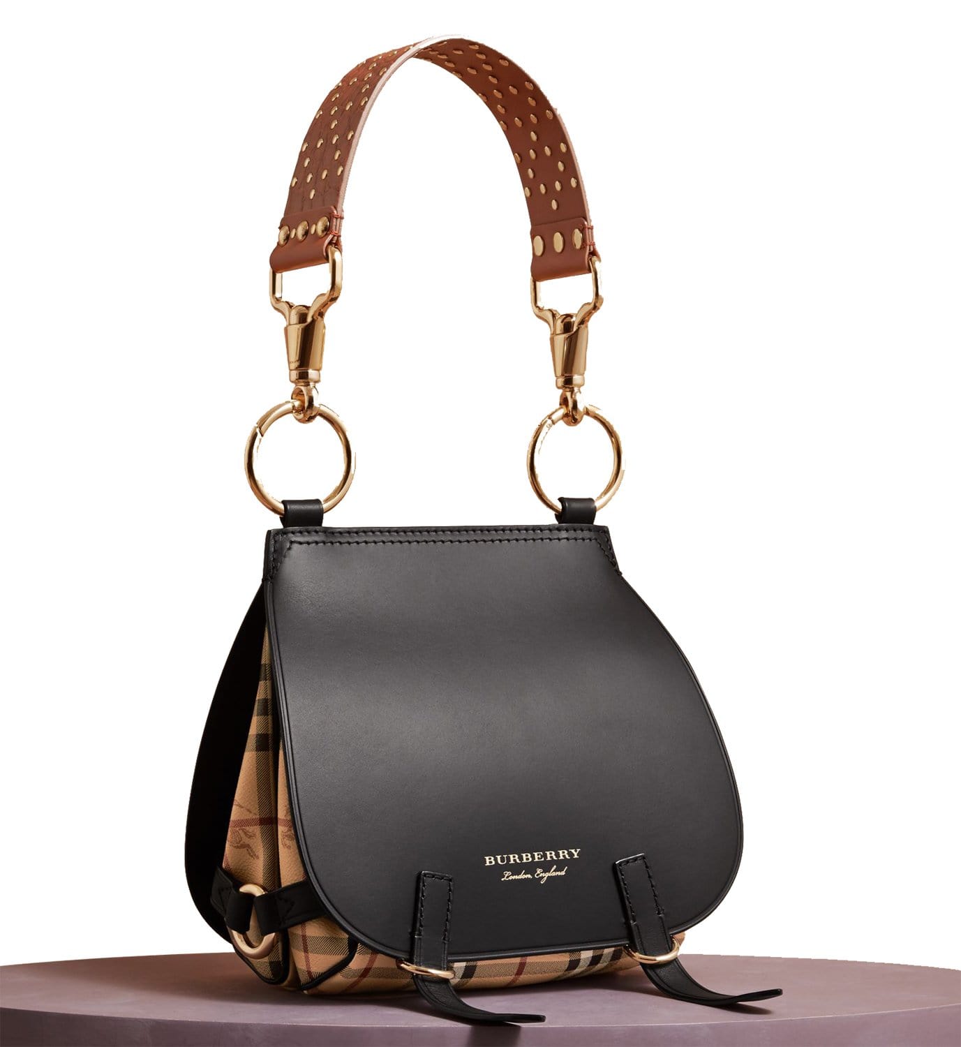 Burberry Bridle Saddle Bag Leather and Haymarket Check Coated