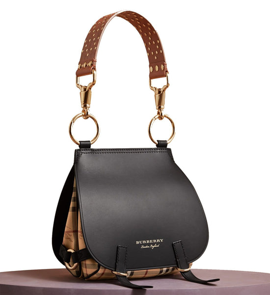 BURBERRY The Bridle Haymarket Check Leather Shoulder Bag Black