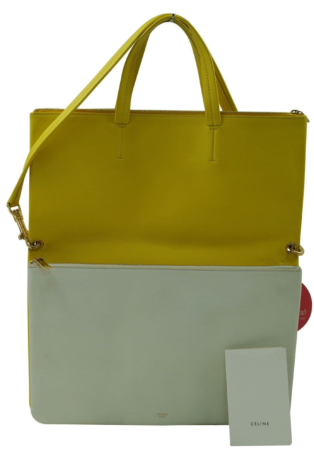 Celine Folded Hippo 3way Yellow White Leather Tote Shoulder Bag