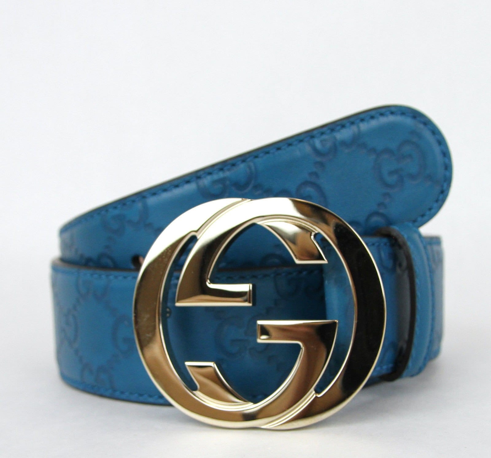 Gucci Thin Belt Double G Buckle .8 Width Pastel Blue in Calfskin Leather  with Palladium-tone - US