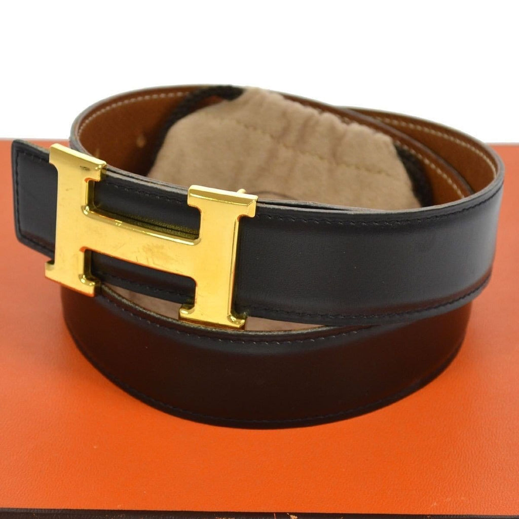 Hermes Constance H Buckle Belt Black Brown Leather #70