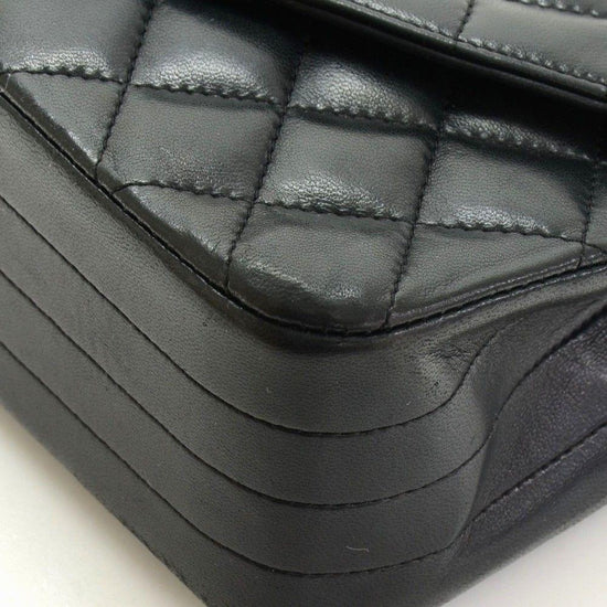 Vintage Chanel 9 Black Quilted Leather Shoulder Classic Flap Bag Exce