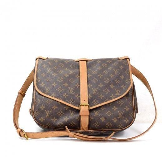 Vintage Authentic Louis Vuitton Brown Monogram Canvas Saumur 35 France  MEDIUM at 1stDibs