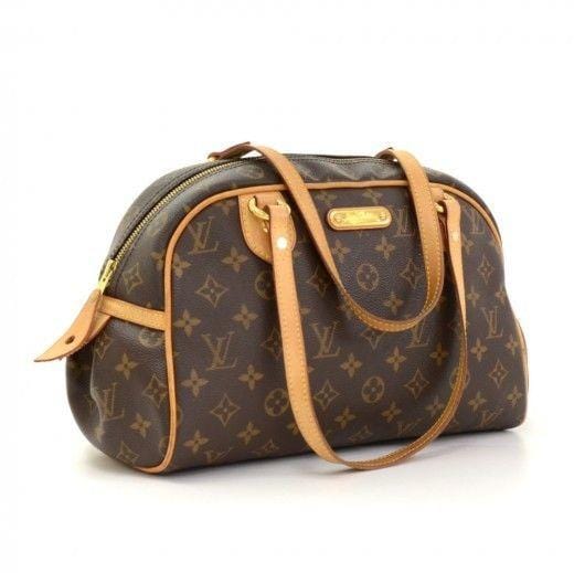 LOUIS VUITTON Mizi Monogram Canvas Satchel Handbag Brown E4878