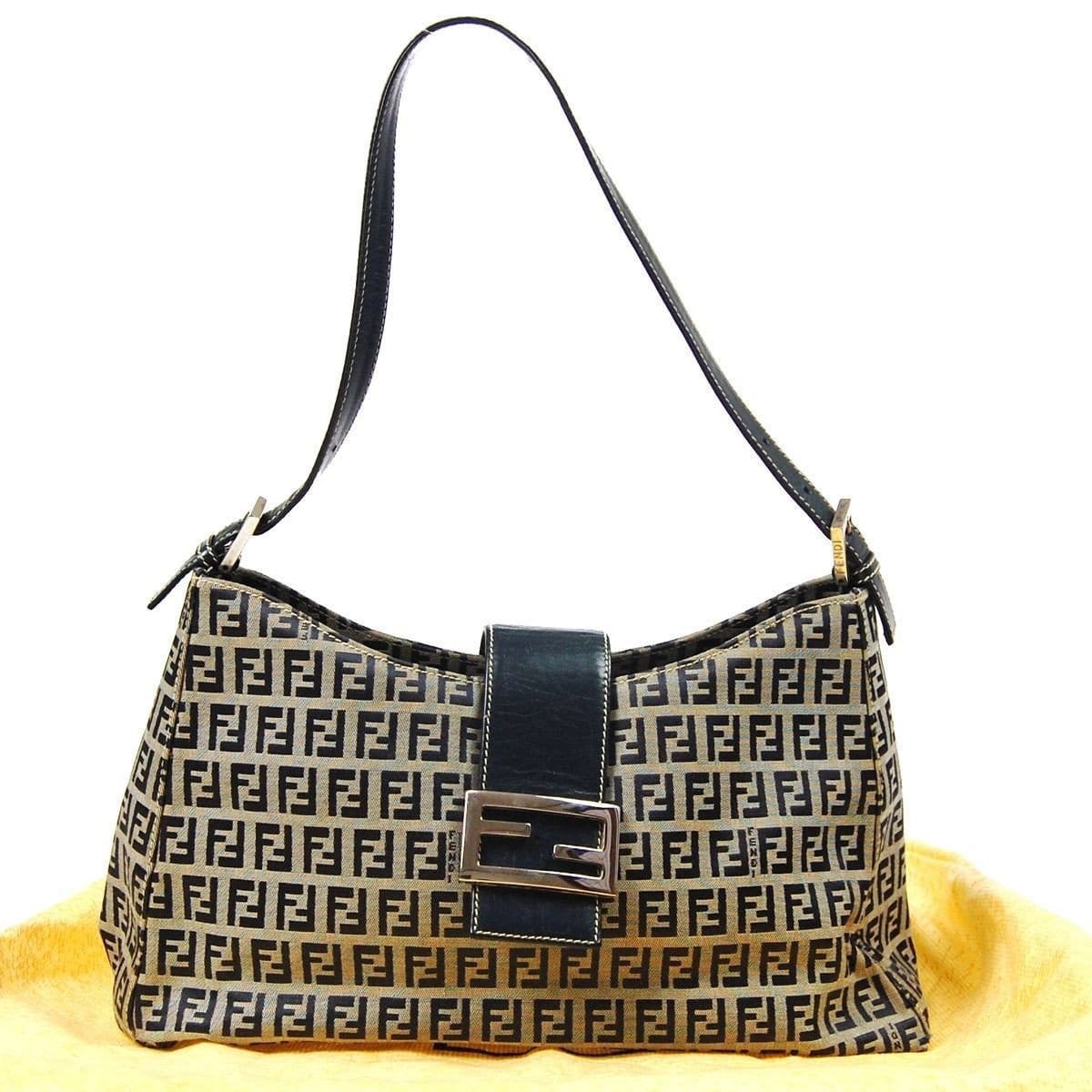 FENDI Handbag Zucca pattern vanity bag vintage canvas/leather/Gold