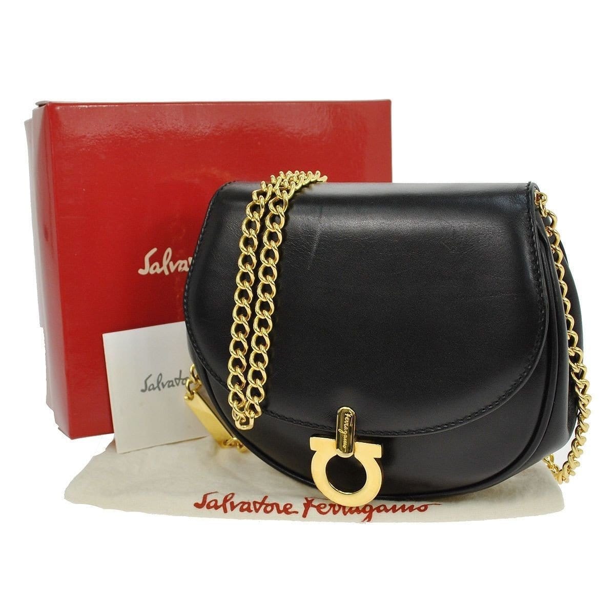 SALVATORE FERRAGAMO Calfskin Quilted Gancini Top Handle Flap Bag Black  1299879
