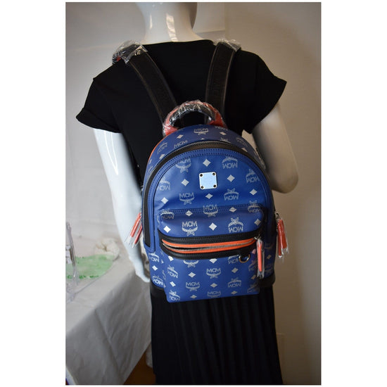 MCM Stark Visetos Blue Backpack