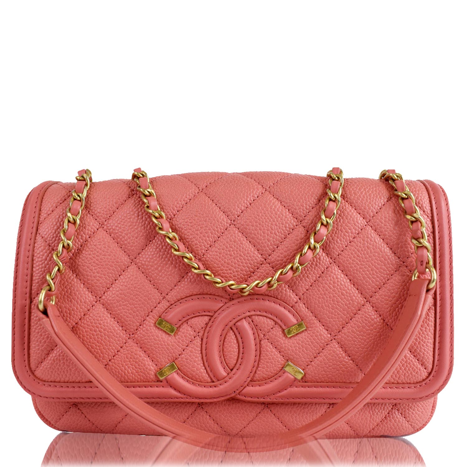 Chanel Red Quilted Caviar Leather Filigree Wallet Chanel