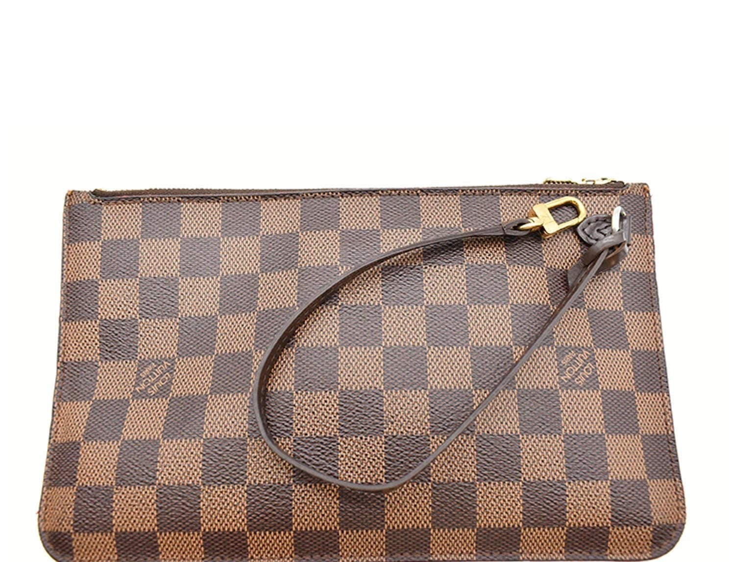 LOUIS VUITTON Neverfull MM Damier Ebene Pochette Wristlet Pouch Brown