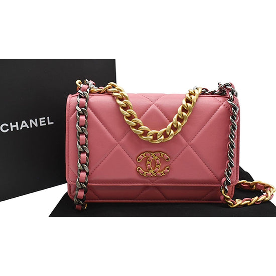 Chanel 19 Wallet On Chain Tweed Pink