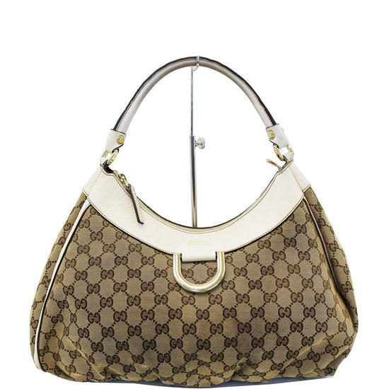 Gucci Beige/Gold GG Canvas and Leather Large D Ring Shoulder Bag