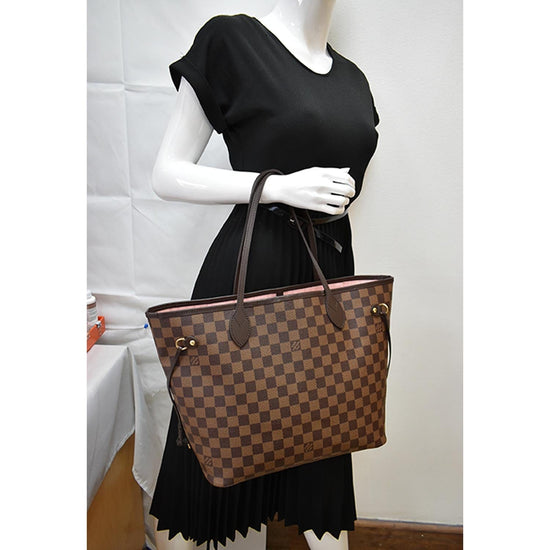 LOUIS VUITTON Neverfull MM Damier Ebene Tote Bag Rose